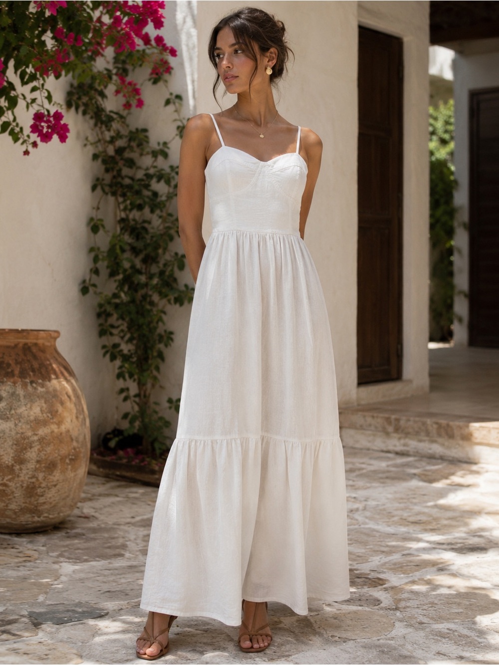 YFB Fabulous & Broke White Linen Blend Maxi Dress Size L